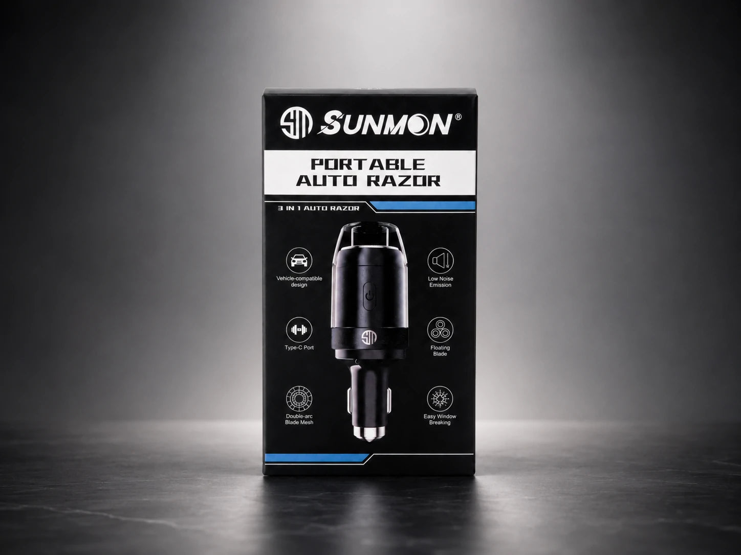 Sunmon Mini Portable Electric Shaver for Car with Window Breaker & Type-C Phone Charger