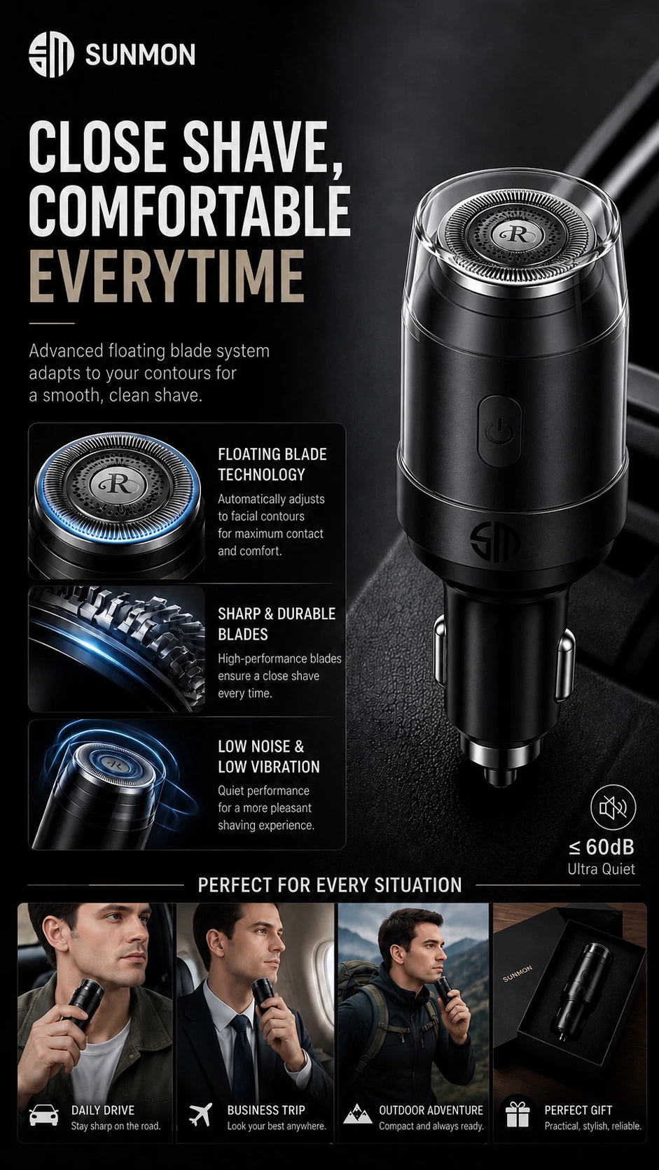 Sunmon Mini Portable Electric Shaver for Car with Window Breaker & Type-C Phone Charger