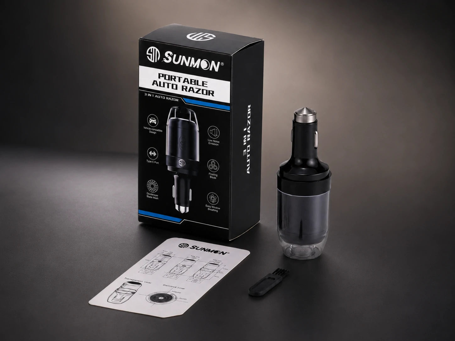 Sunmon Mini Portable Electric Shaver for Car with Window Breaker & Type-C Phone Charger