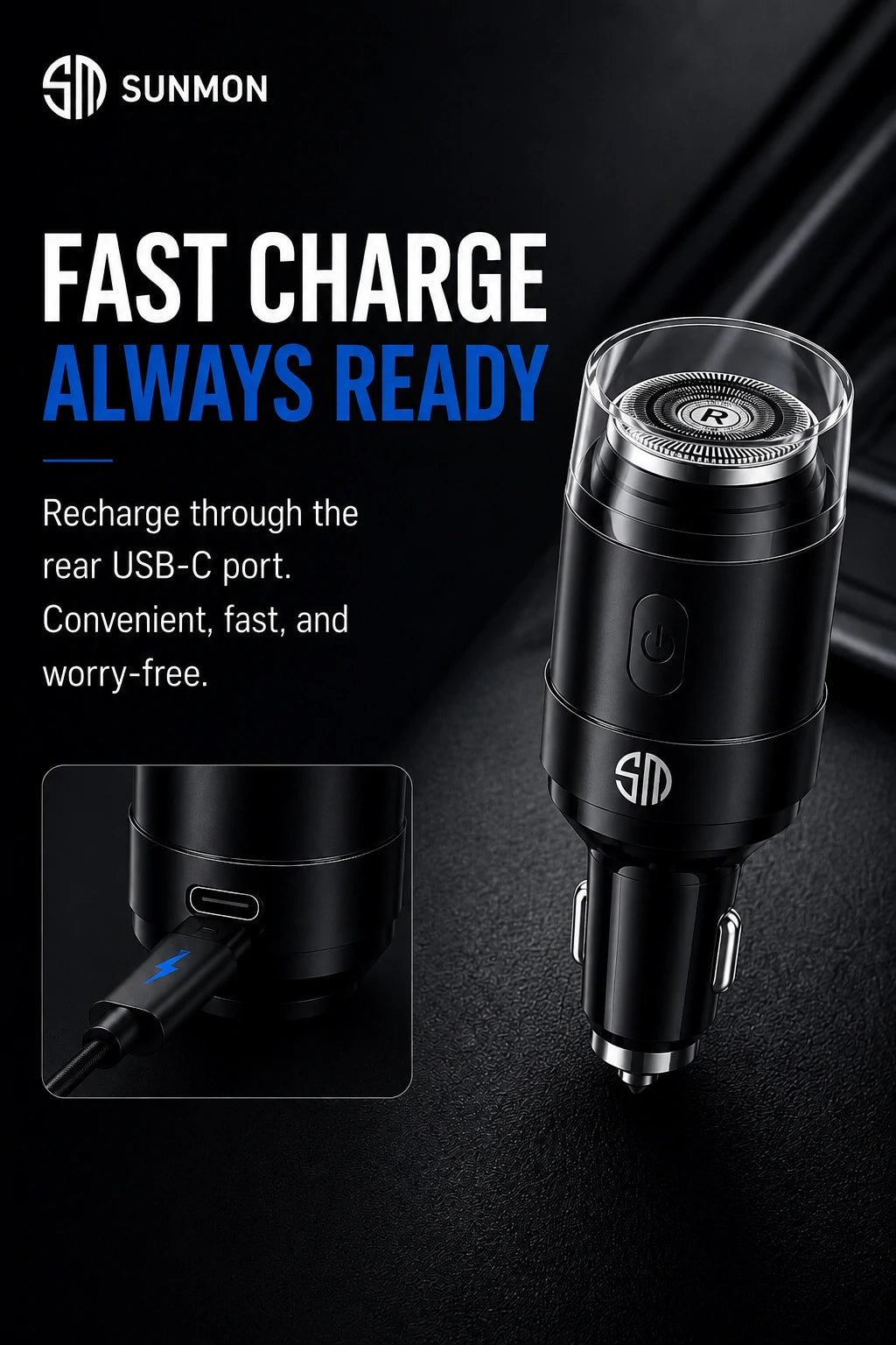 Sunmon Mini Portable Electric Shaver for Car with Window Breaker & Type-C Phone Charger