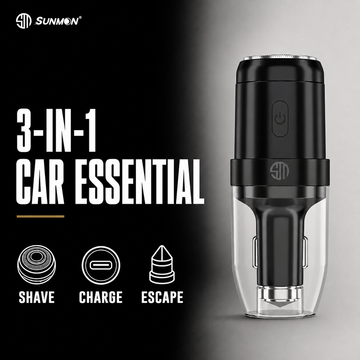 Sunmon 3-in-1 car shaver with phone charging and emergency window breaker
