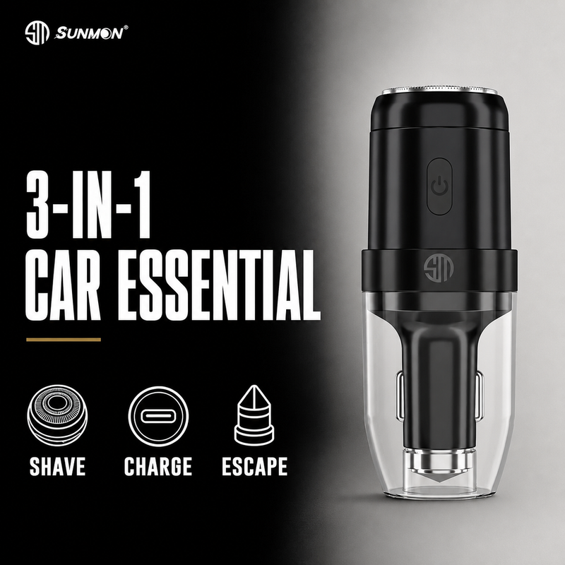Sunmon Mini Portable Electric Shaver for Car with Window Breaker & Type-C Phone Charger