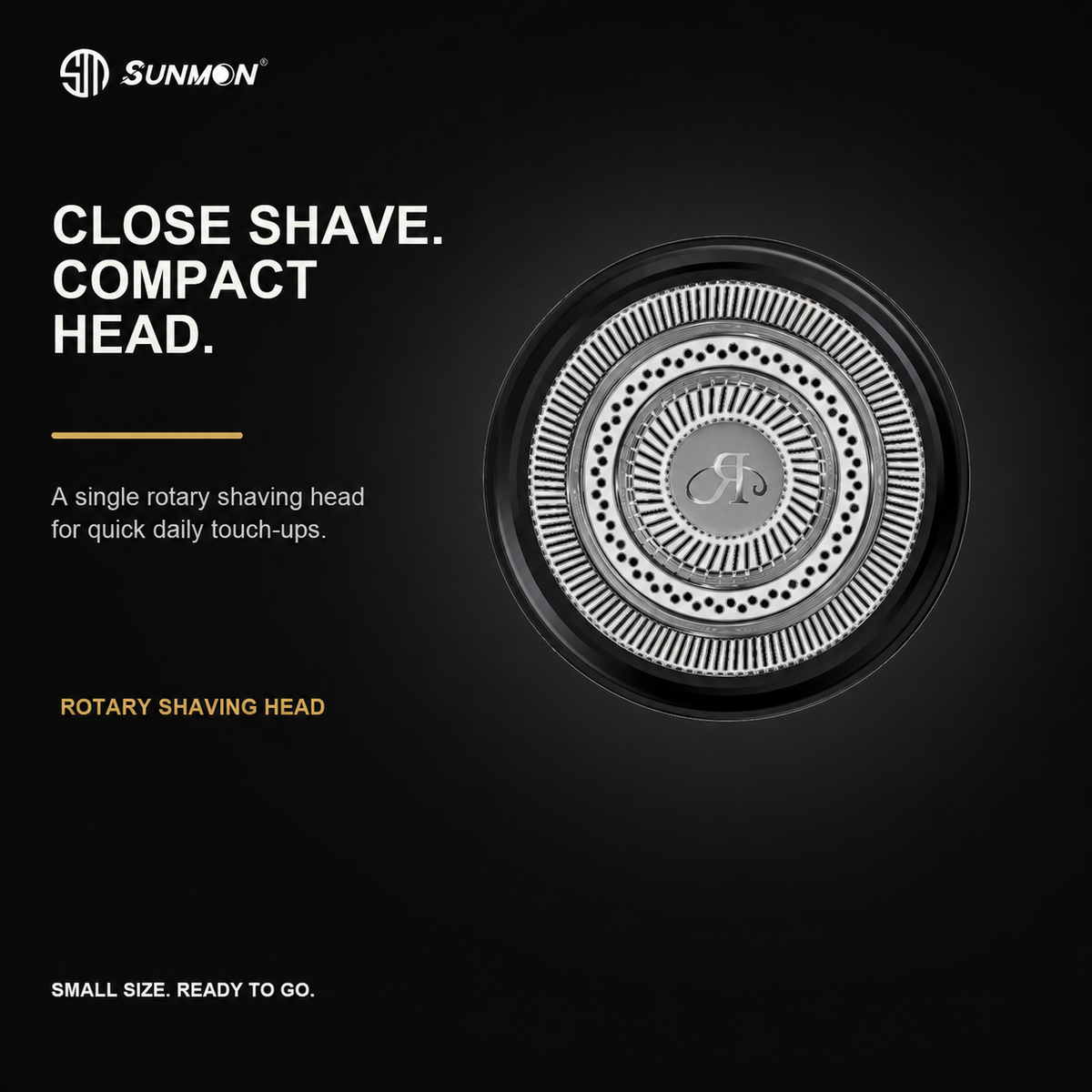 Close-up of the Sunmon rotary electric shaver head and precision foil